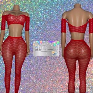 EXOTIC STRIPPER WEAR: RED LONG SLEEVE 2 PIECE SET